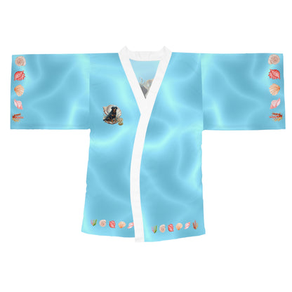 Luxury Cancer Zodiac Rottweiler Kimono Robe - All Over Print Fluid Aqua Water Elements Spa Loungewear