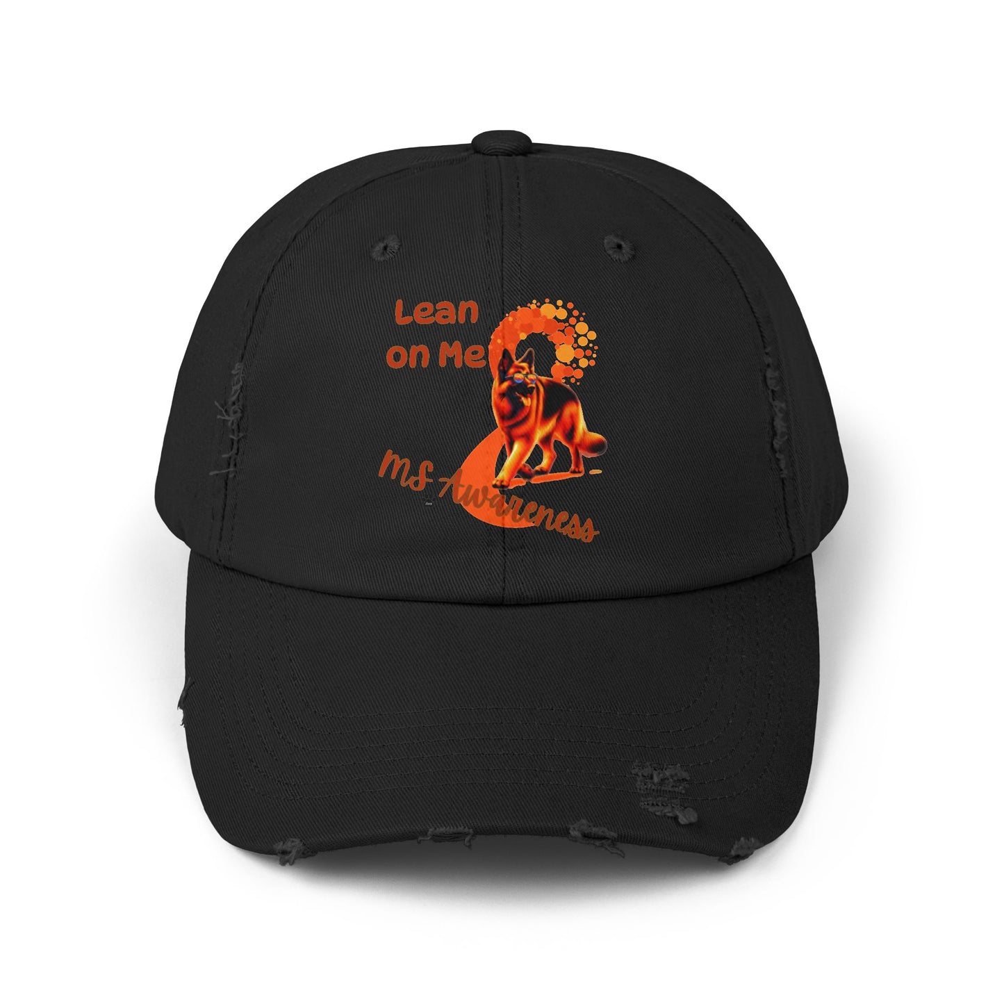 German Shepherd MS Awareness Distressed Cap - "Lean on Me" Mobility Service Dog Baseball Hat
