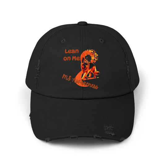 German Shepherd MS Awareness Distressed Cap - "Lean on Me" Mobility Service Dog Baseball Hat