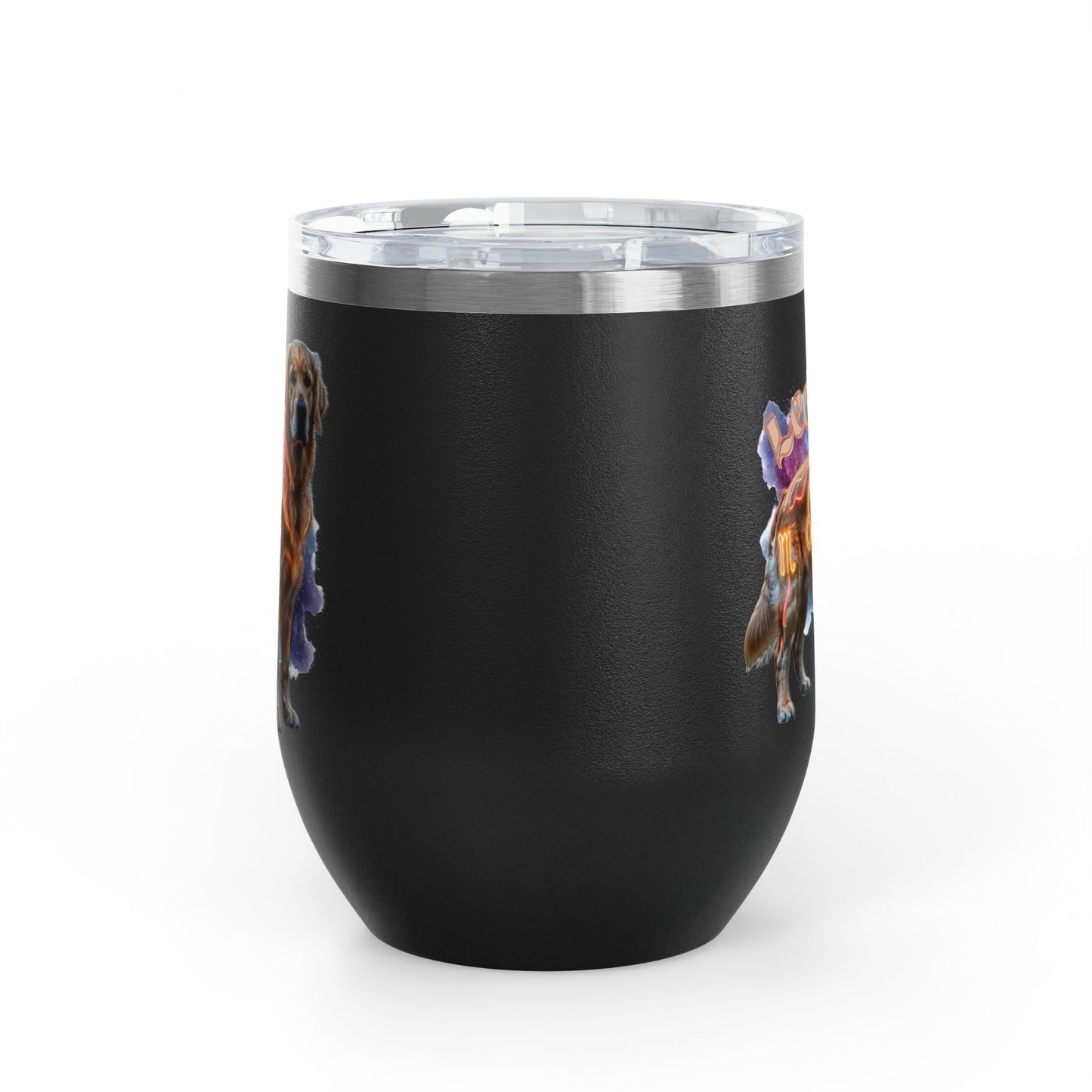 Leo Zodiac Golden Retriever Wine Tumbler – 12oz Insulated Stainless Steel Stemless Cup & Dog Lover Gift