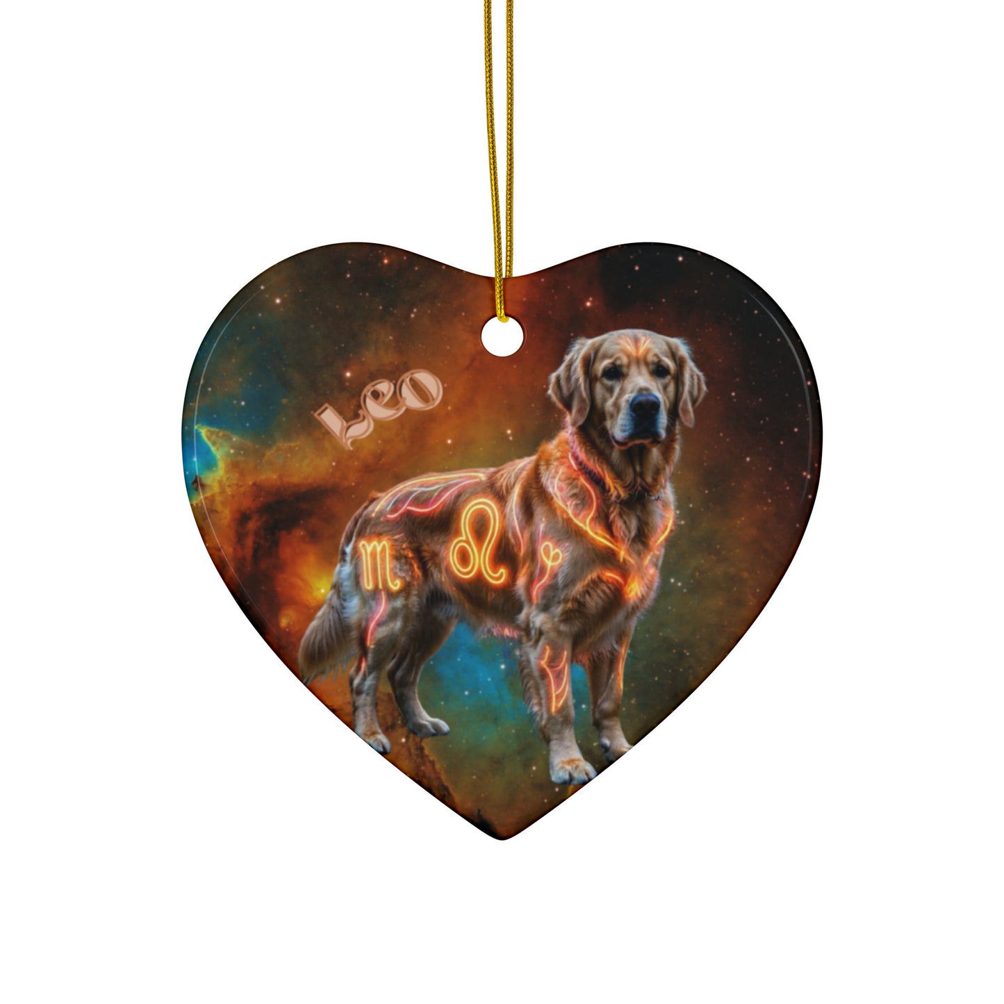 Golden Retriever Leo Zodiac Ceramic Ornament - Celestial Astrology Keepsake