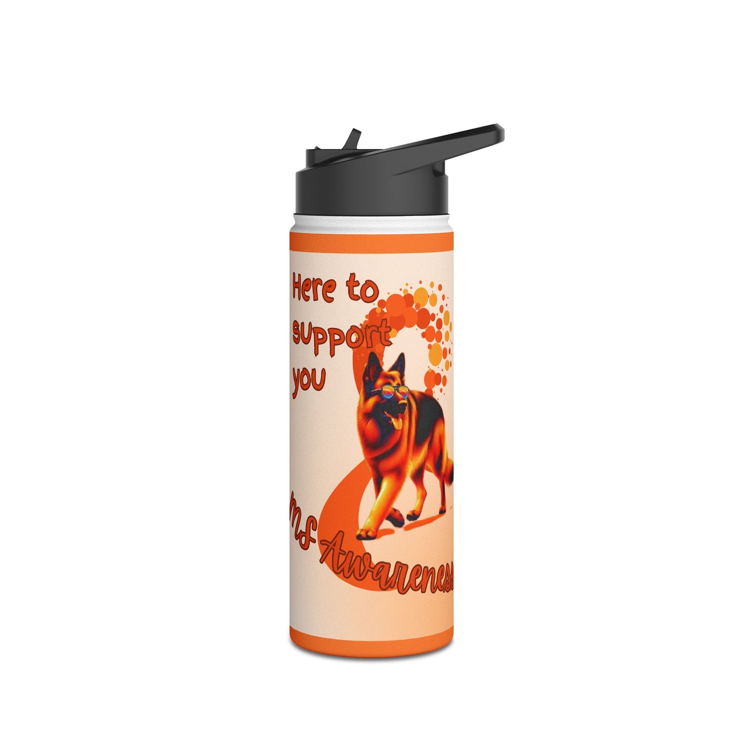 MS Awareness German Shepherd "Here to support you" Stainless Steel Water Bottle, Standard Lid