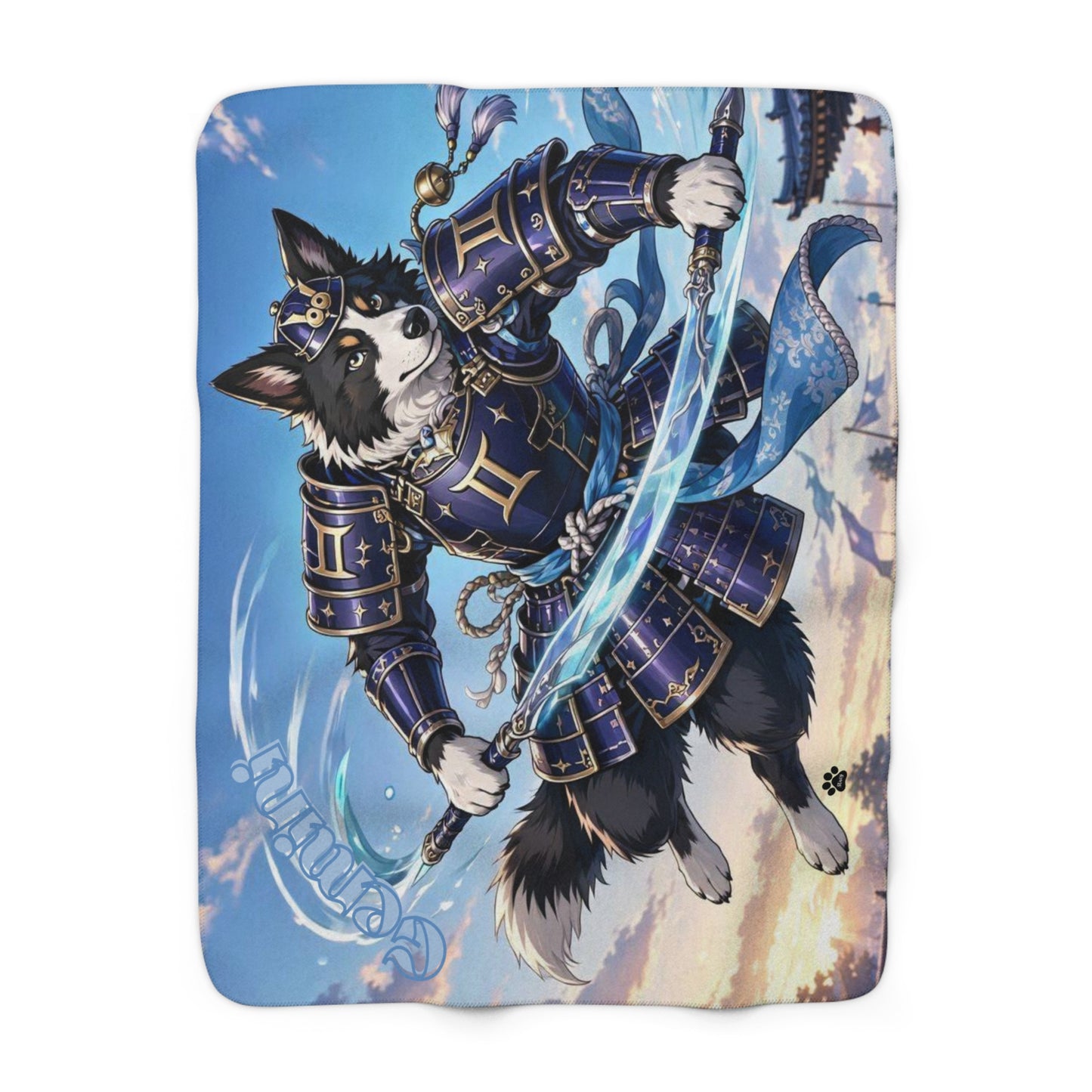 Gemini Zodiac Warrior Sherpa Blanket as Border Collie