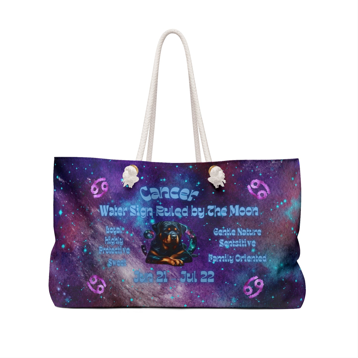 Celestial Zodiac Cancer as Rottweiller Weekender Bag - Dog Breed Zodiac