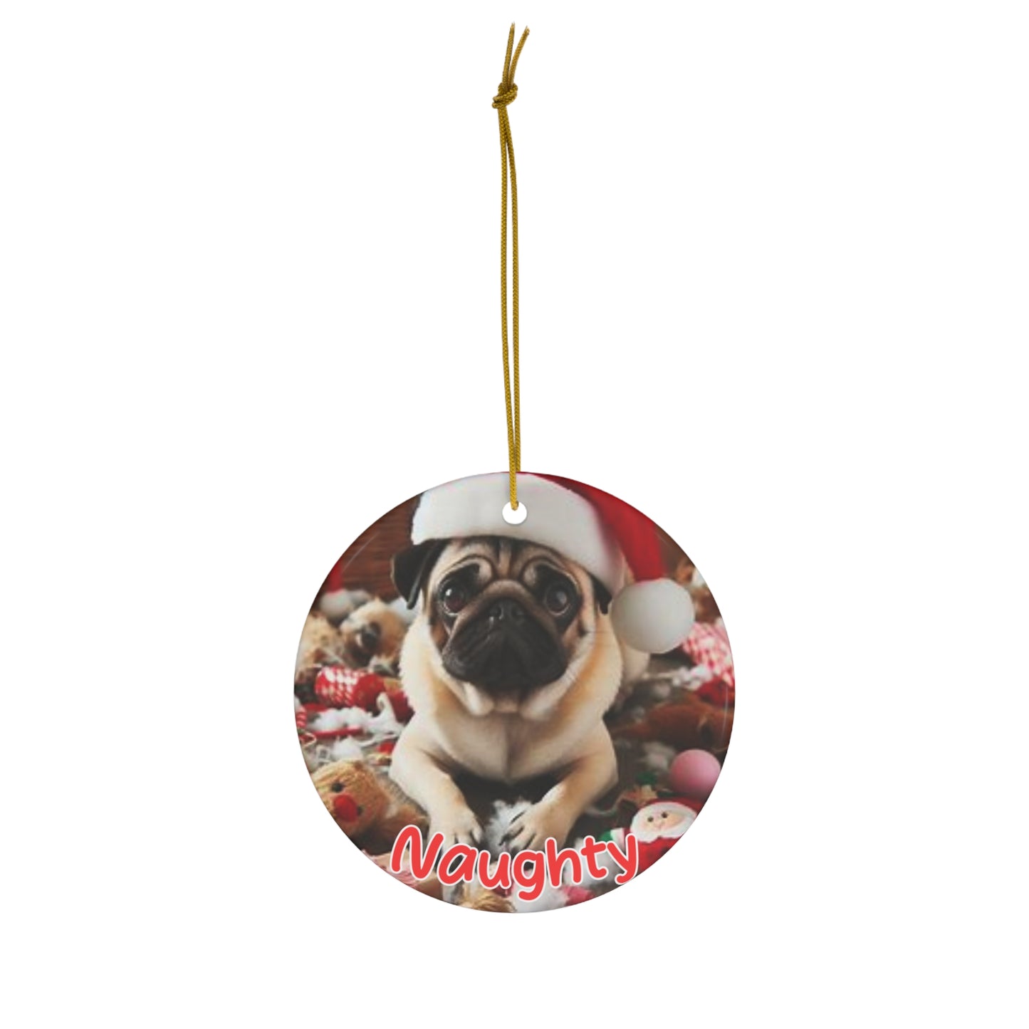 Pug Naughty or Nice Christmas Ceramic Ornament, 1-Pack