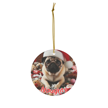 Pug Naughty or Nice Christmas Ceramic Ornament, 1-Pack