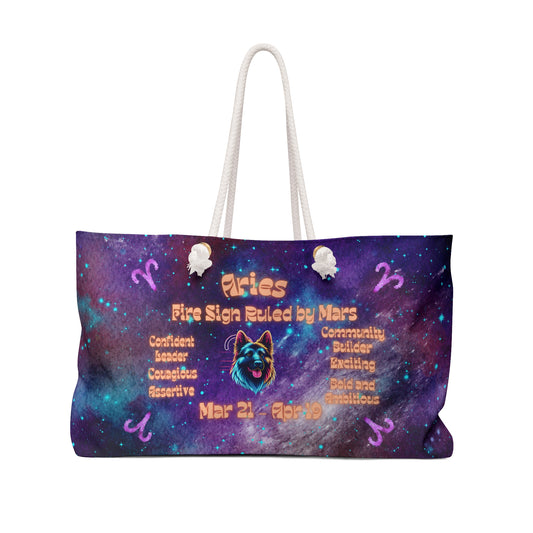 Celestial Zodiac Aries as German Shepherd Weekender Bag - Dog Breed Zodiac