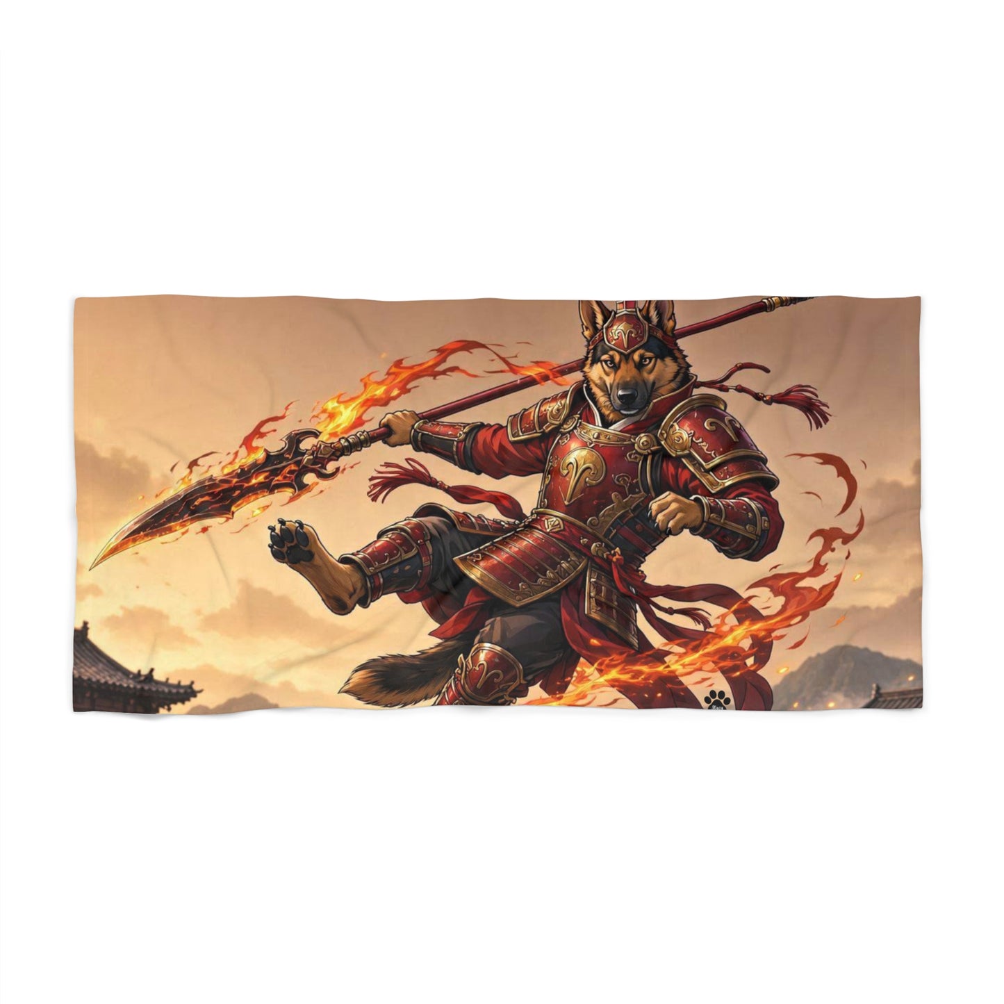 Samurai Fox Beach Towel — Fiery Warrior Anime Beach Towel