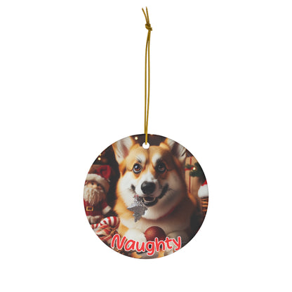 Corgi naughty or nice Christmas Ceramic Ornament, 1-Pack
