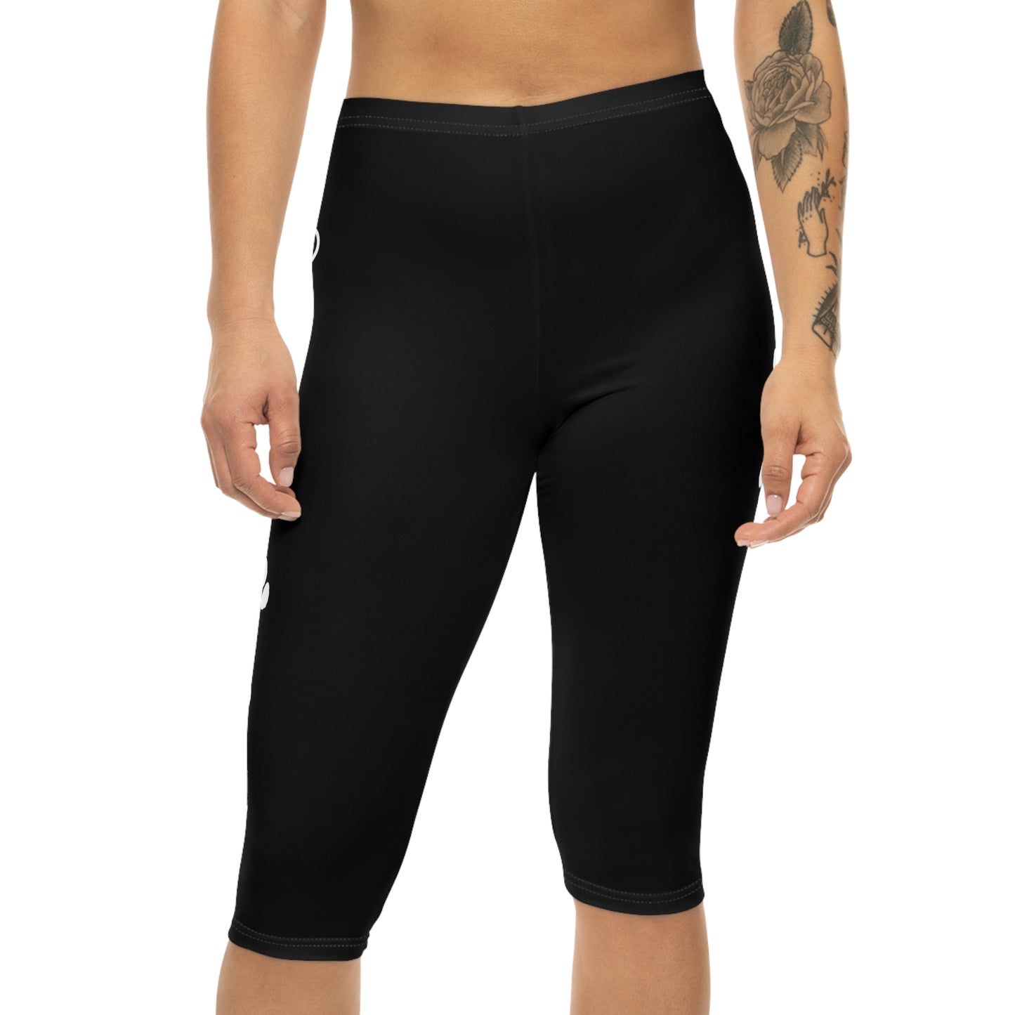 Beagle Hearts and Paw Prints Black Capri Leggings (White Accent)