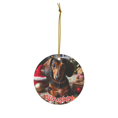 Dacshund naughty and nice Christmas ornament Ceramic Ornament, 1-Pack