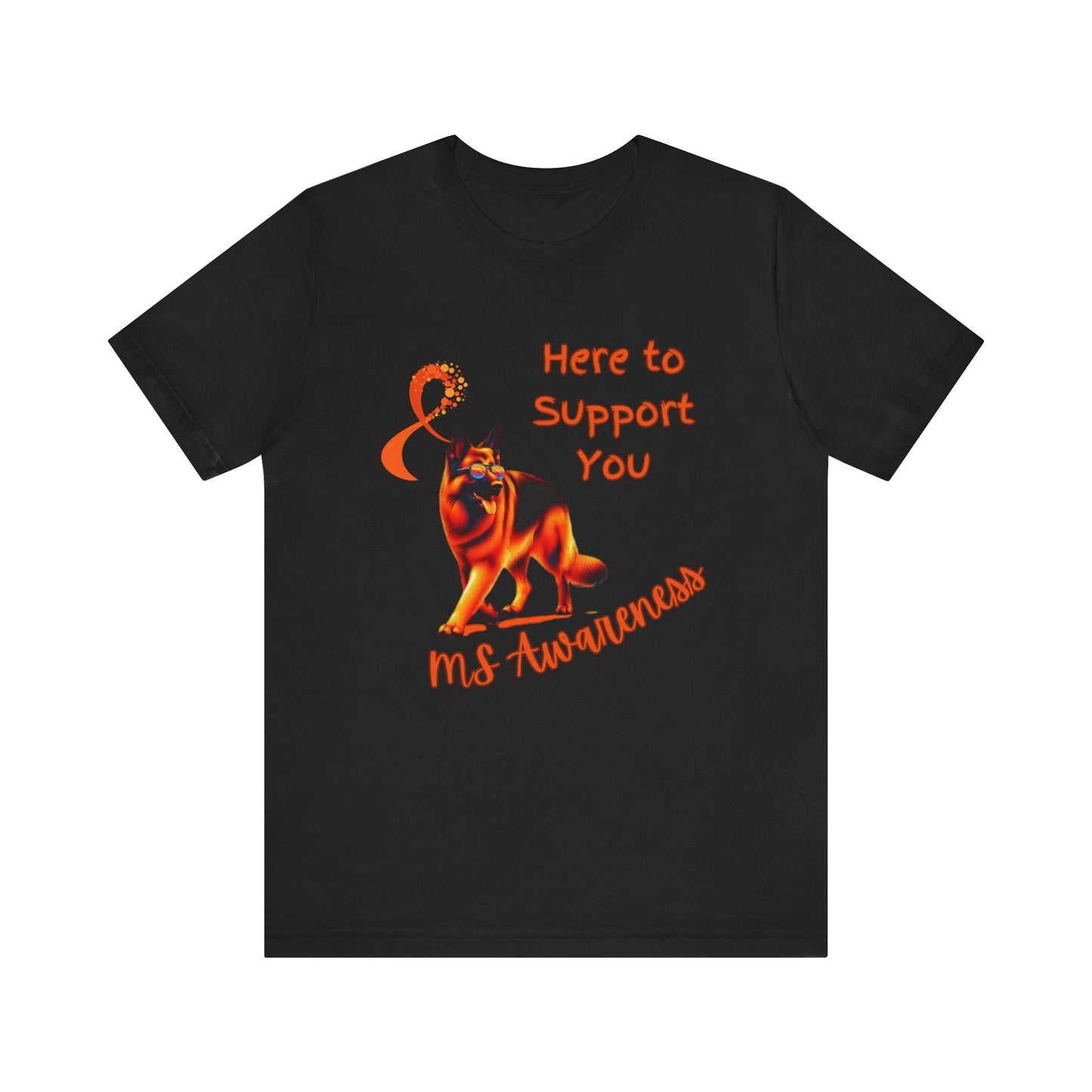 MS Awareness German Shepherd Orange Ribbon Support Design T-shirt.
