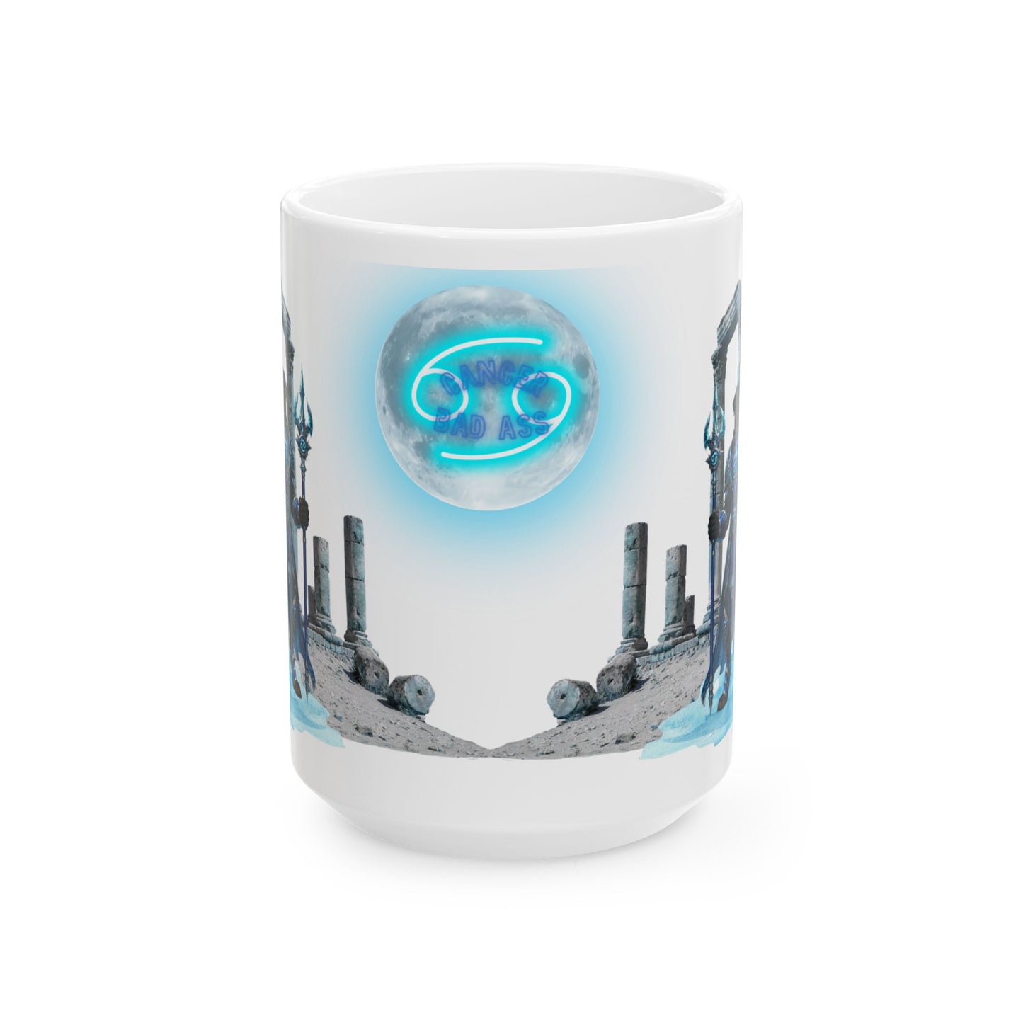 Cancer Zodiac Rottweiler Ceramic Mug – Mythic Neptune Knight Abyssal Dog Art Coffee Cup