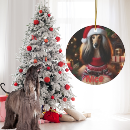 Ceramic Afghan Hound Ornament - Naughty & Nice Dog Holiday Decor