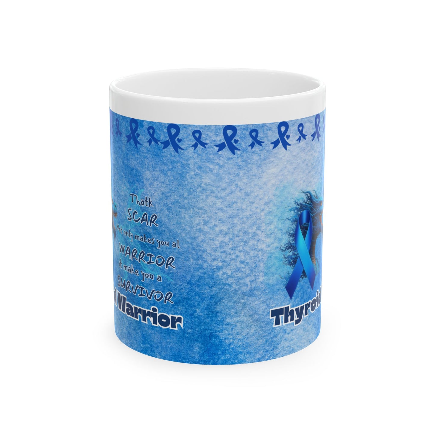 Thyroid Awareness- Thyroid Warrior and Survivor Ceramic Mug 11oz Courage of Dragons