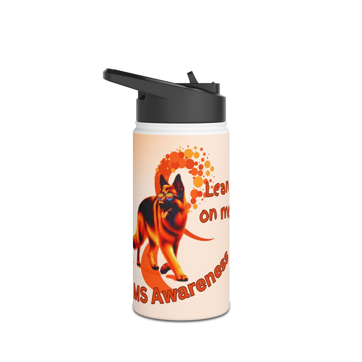 MS Awareness German shepherd "Lean on me" Stainless Steel Water Bottle, Standard Lid