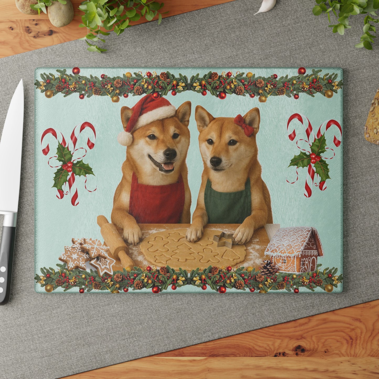 Shiba Inu Christmas Cookie Bakers Glass Cutting Board