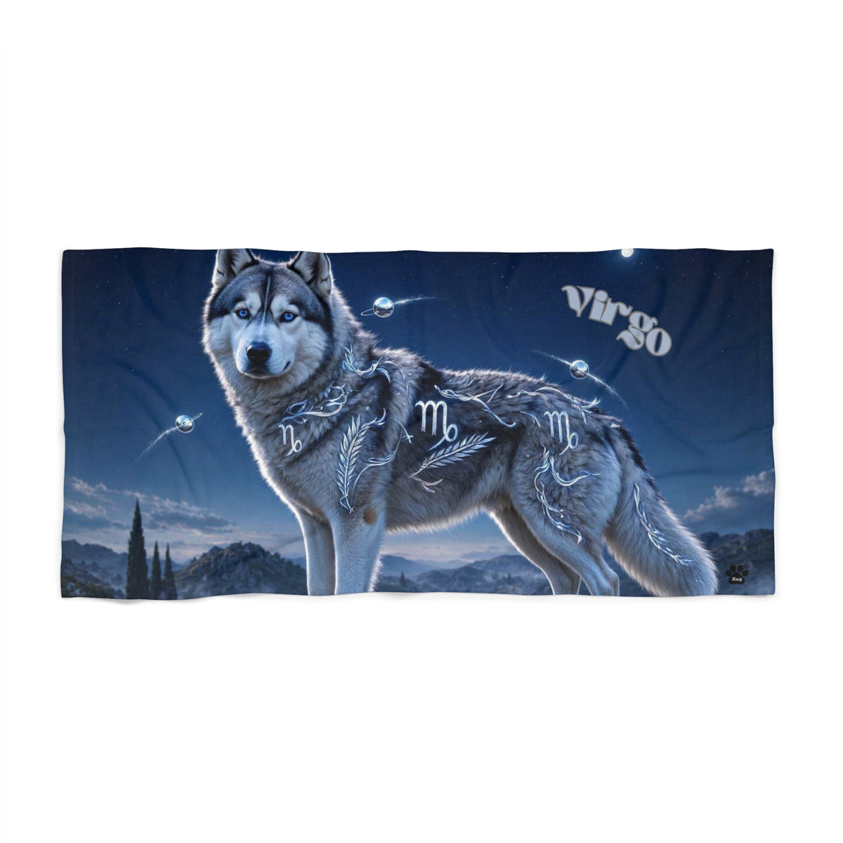 Virgo Siberian Husky Celestial Beach Towel