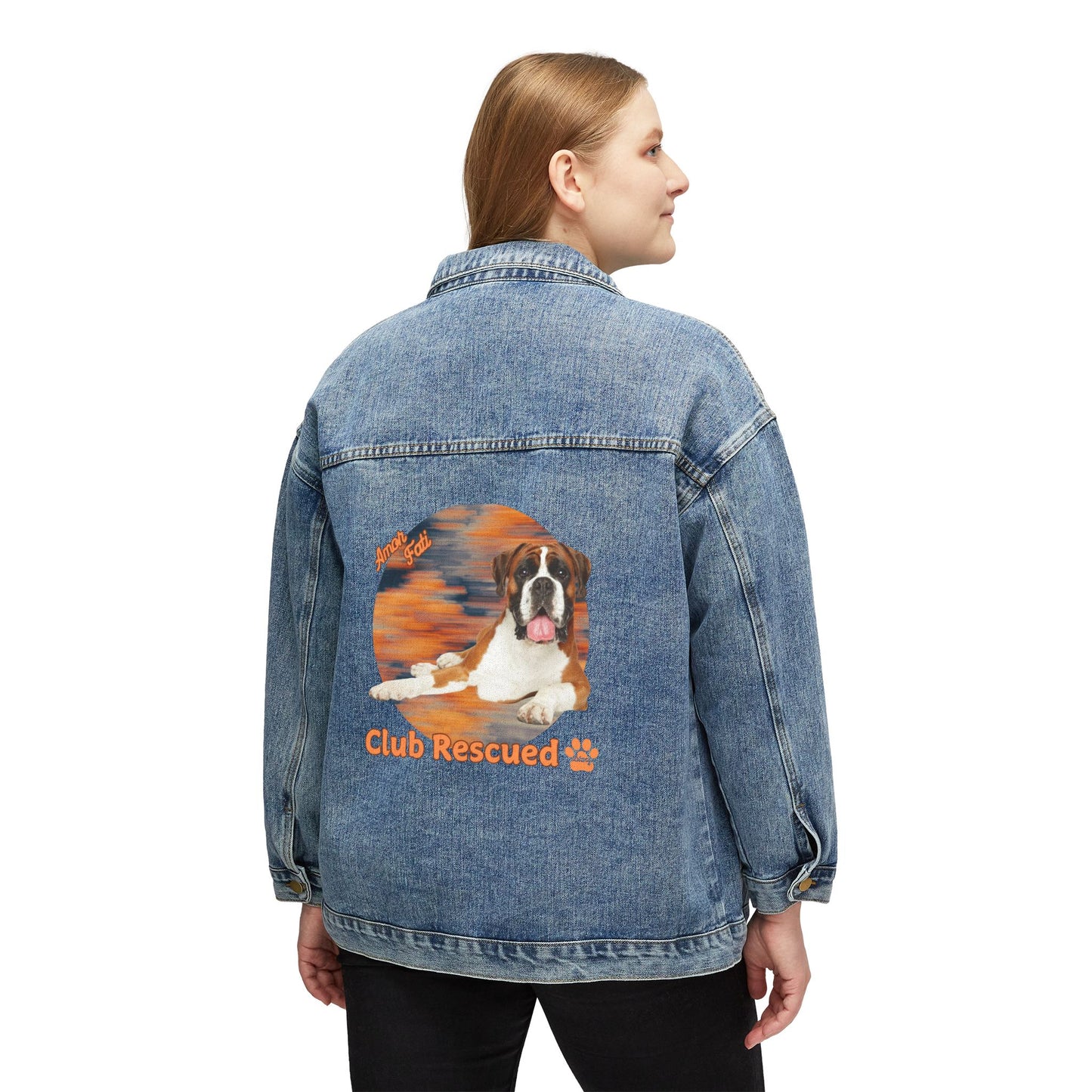 Boxer Club Rescued Women's Denim Jacket "Amor Fati"