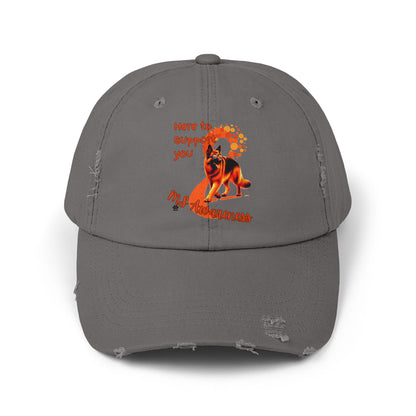 German Shepherd MS Awareness Distressed Cap - "Here to Support You" Mobility Service Dog Baseball Hat