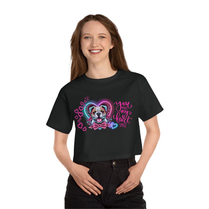 American Bulldog Neon Hearts Valentine Crop Top
