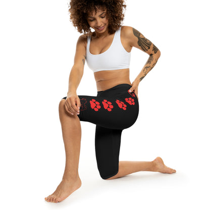 Paw Prints and Hearts Shiba Inu Capri Leggings Black with Red