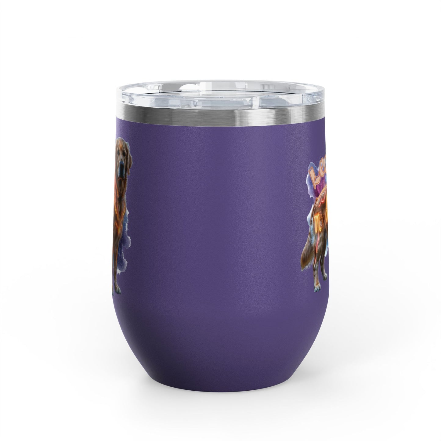 Leo Zodiac Golden Retriever Wine Tumbler – 12oz Insulated Stainless Steel Stemless Cup & Dog Lover Gift