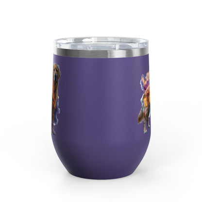 Leo Zodiac Golden Retriever Wine Tumbler – 12oz Insulated Stainless Steel Stemless Cup & Dog Lover Gift