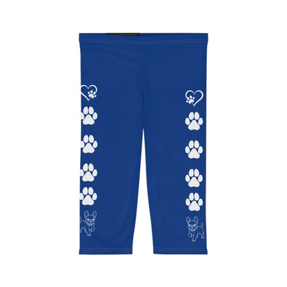 Paws and Hearts French Bulldog Capri Leggings Blue and White