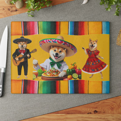 Shiba Inu Fiesta Chef Glass Cutting Board