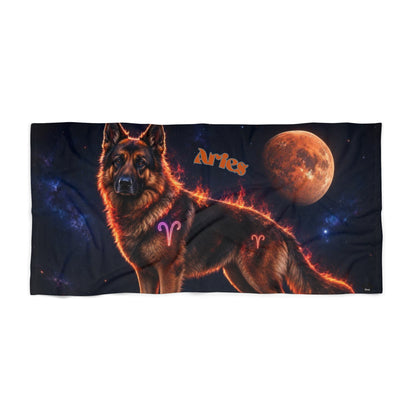 Aries German Shepherd Celestial Beach Towel