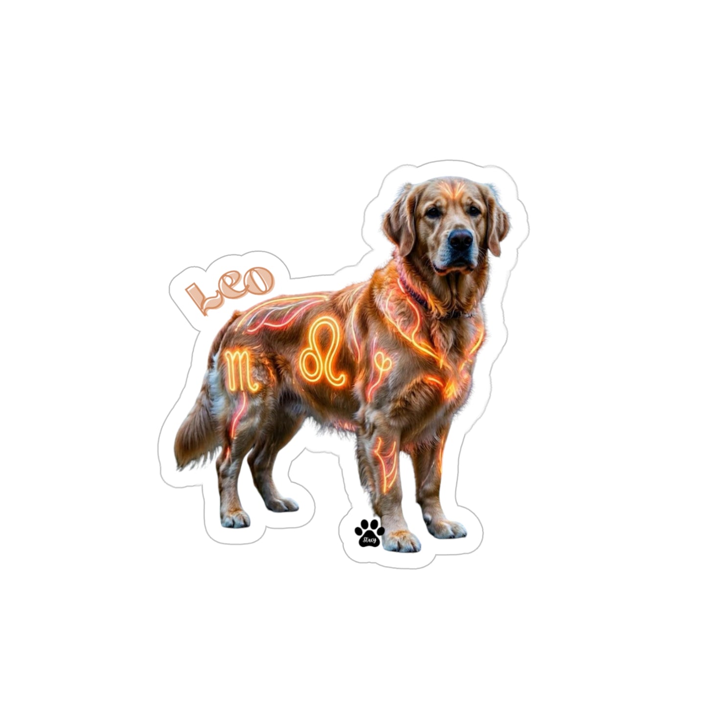 Golden Retriever Leo Zodiac Die-Cut Vinyl Sticker - Celestial Astrology Decal