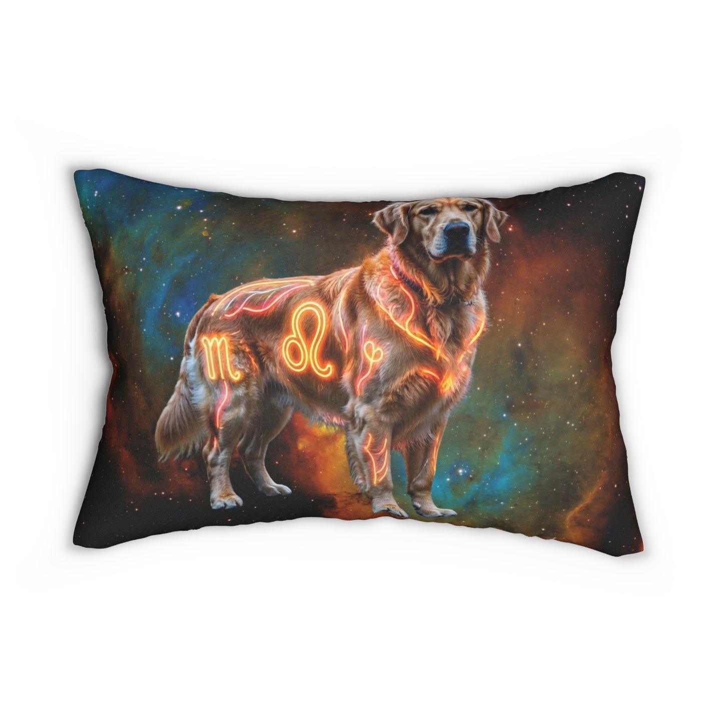 Golden Retriever Leo Zodiac Lumbar Pillow - Celestial Astrology Accent Cushion