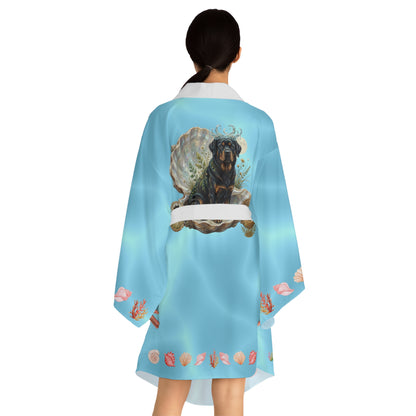 Luxury Cancer Zodiac Rottweiler Kimono Robe - All Over Print Fluid Aqua Water Elements Spa Loungewear