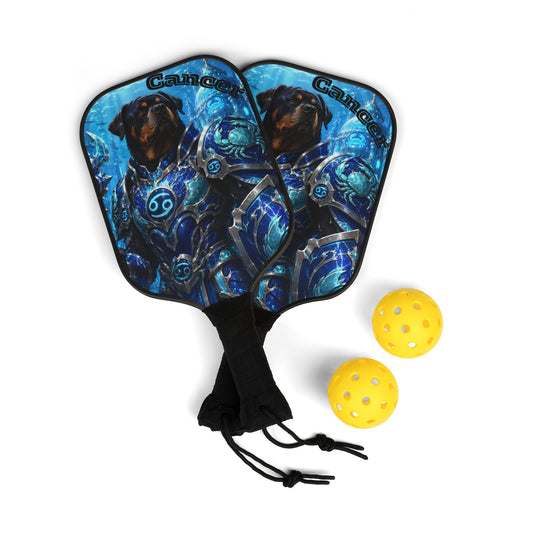 Cancer Zodiac Rottweiler Pickleball Paddle Set – Mythic Neptune Knight Abyssal Dog Art Sports Gear