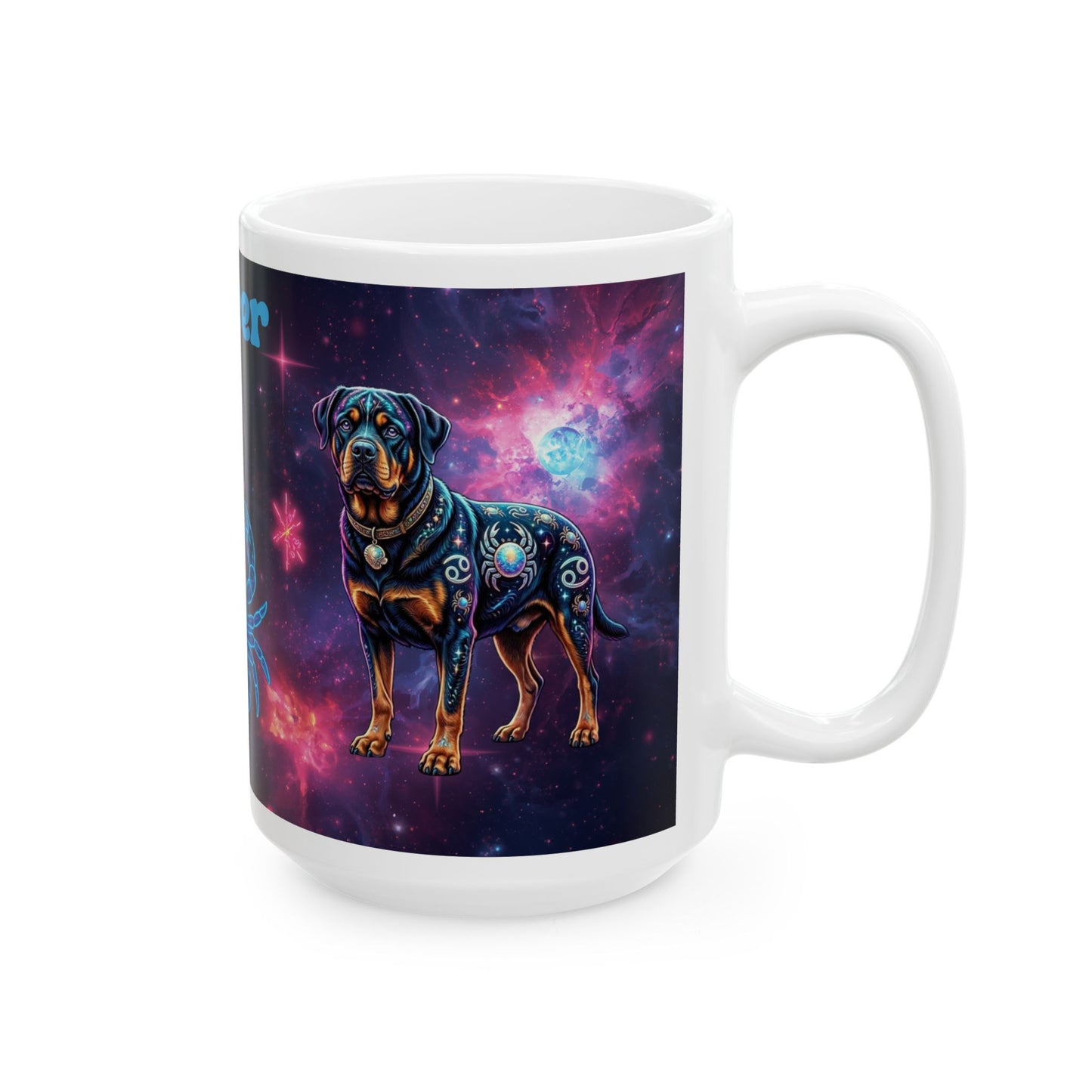 Cancer Zodiac Rottweiler Ceramic Coffee Mug – Celestial Galaxy Dog Art Gift