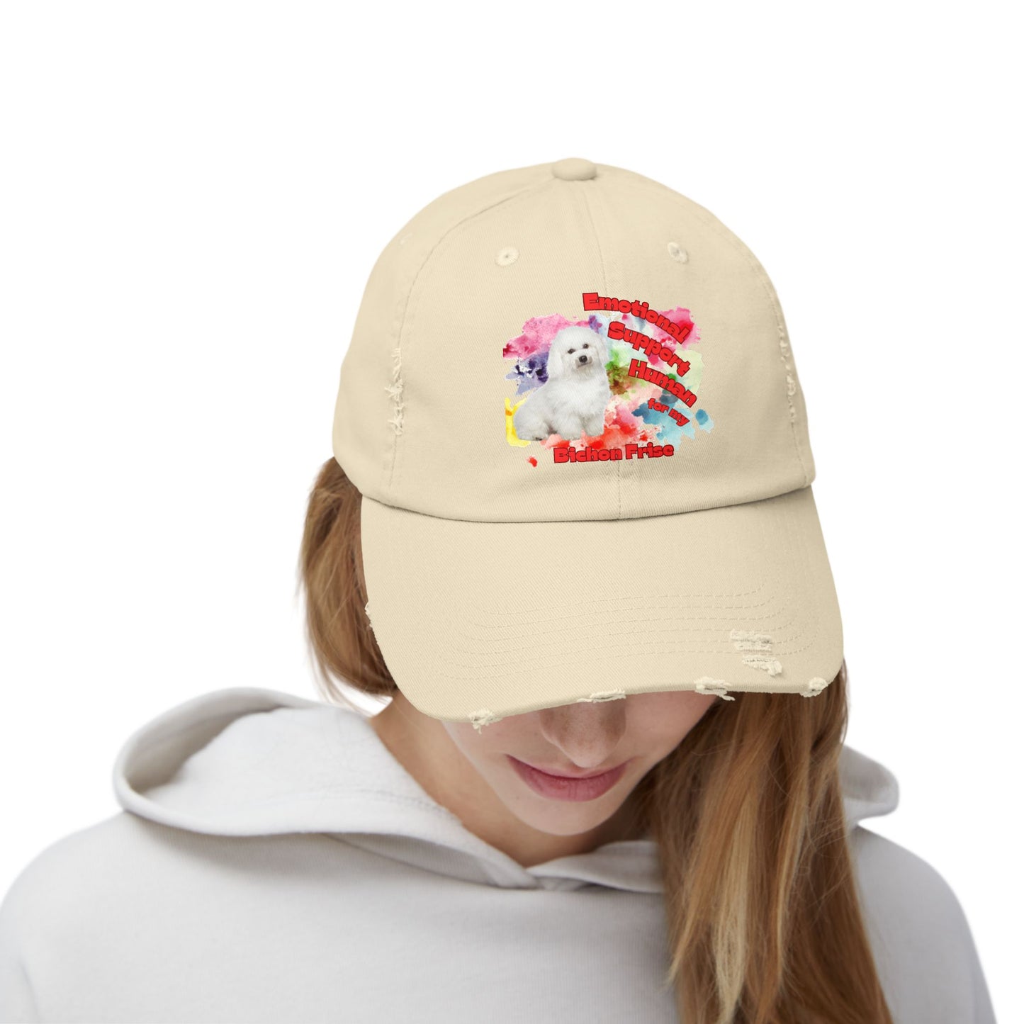 Emotional Support Human for My Bichon Frise Distressed Dad Hat - Baseball Cap