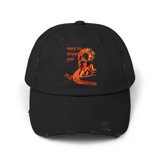 German Shepherd MS Awareness Distressed Cap - "Here to Support You" Mobility Service Dog Baseball Hat