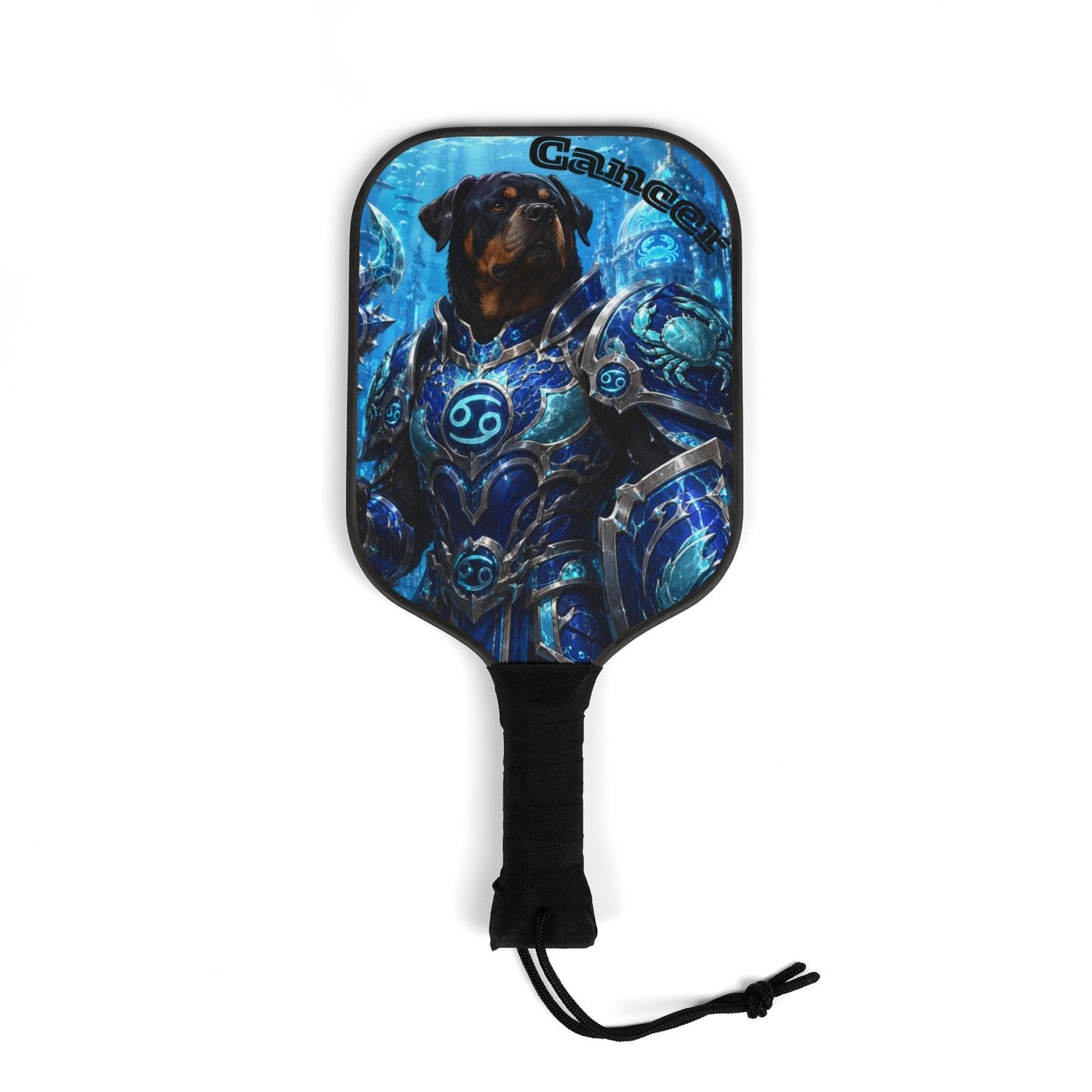 Cancer Zodiac Rottweiler Pickleball Paddle Set – Mythic Neptune Knight Abyssal Dog Art Sports Gear
