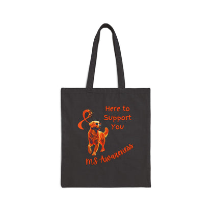 MS Awareness Golden Retriever Here to support you. Cotton Canvas Tote Bag