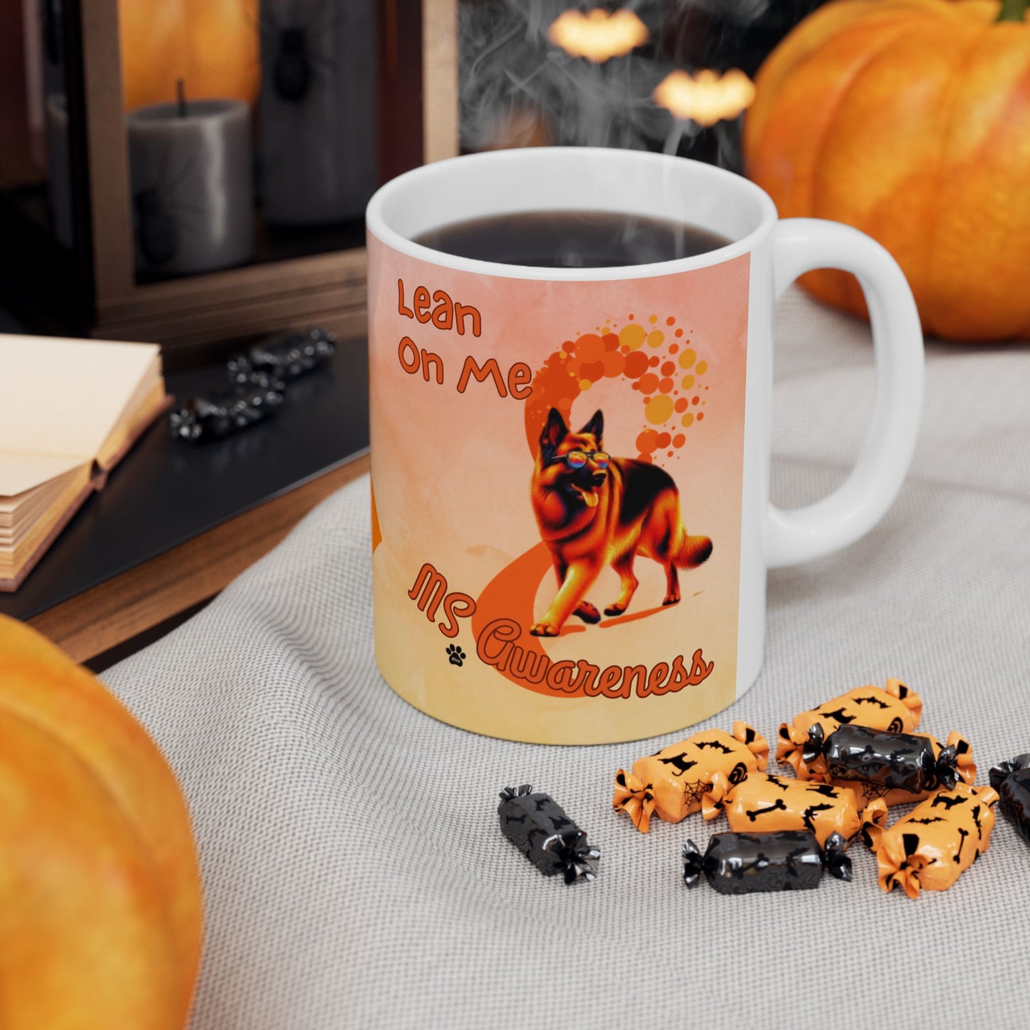German Shepherd MS Awareness Ceramic Mug - "Lean on Me" Mobility Service Dog Coffee Cup
