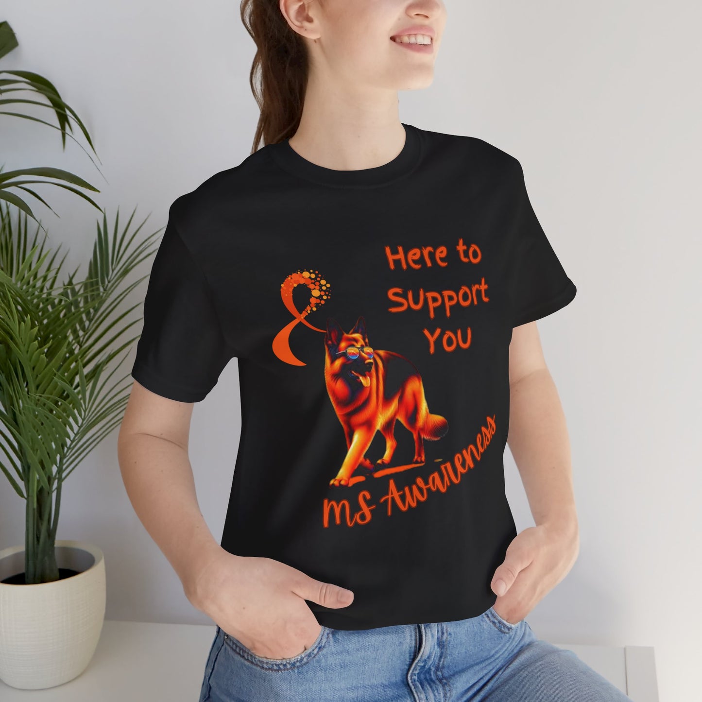 MS Awareness German Shepherd Orange Ribbon Support Design T-shirt.