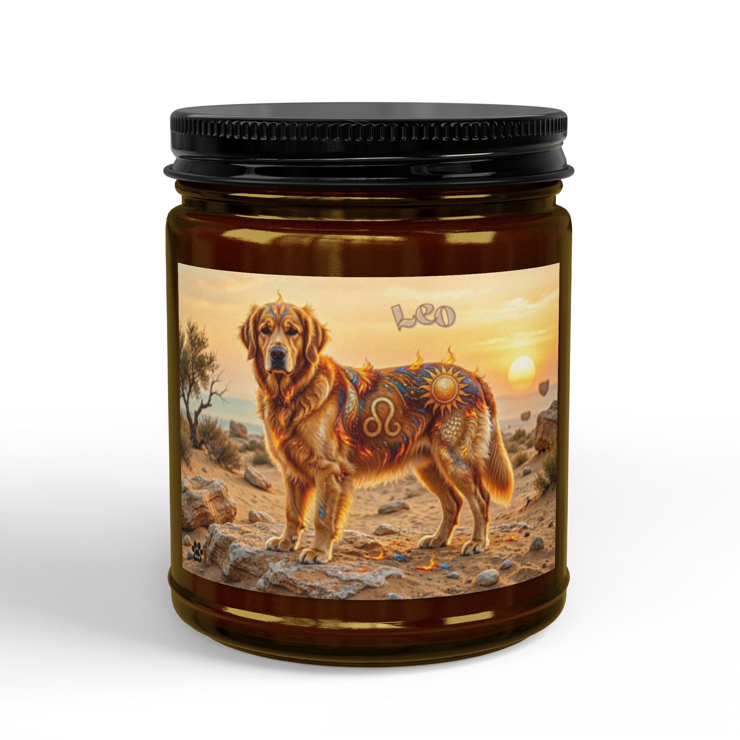 Golden Retriever Scented Soy Candle — Amber Jar with Black Lid (4oz & 9oz)