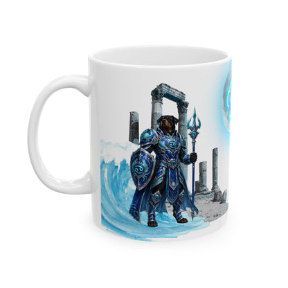 Cancer Zodiac Rottweiler Ceramic Mug – Mythic Neptune Knight Abyssal Dog Art Coffee Cup