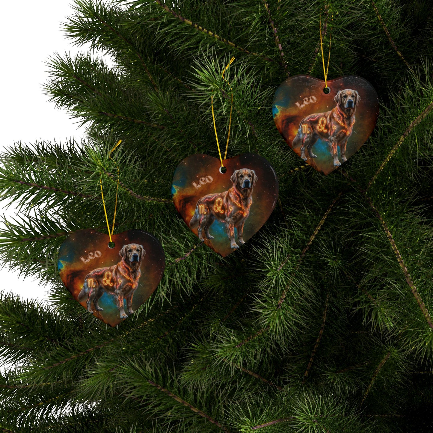 Golden Retriever Leo Zodiac Ceramic Ornament - Celestial Astrology Keepsake