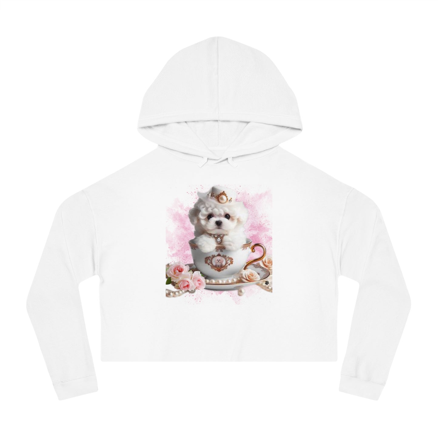 Too Cute Bichon Frise Teacup Puppy Women’s Cropped Hooded Sweatshirt