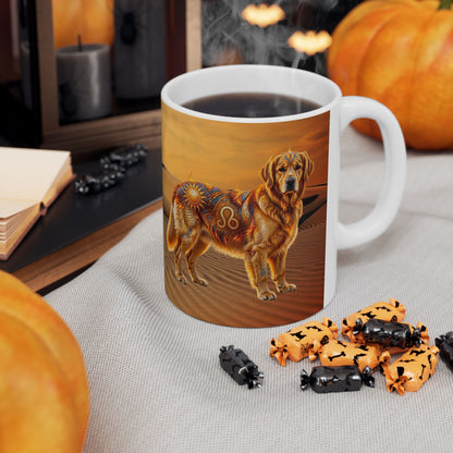 Golden Retriever Leo Zodiac Coffee Mug – Desert Sunset Astrological Dog Cup