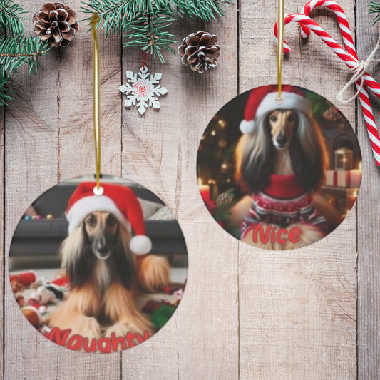 Ceramic Afghan Hound Ornament - Naughty & Nice Dog Holiday Decor