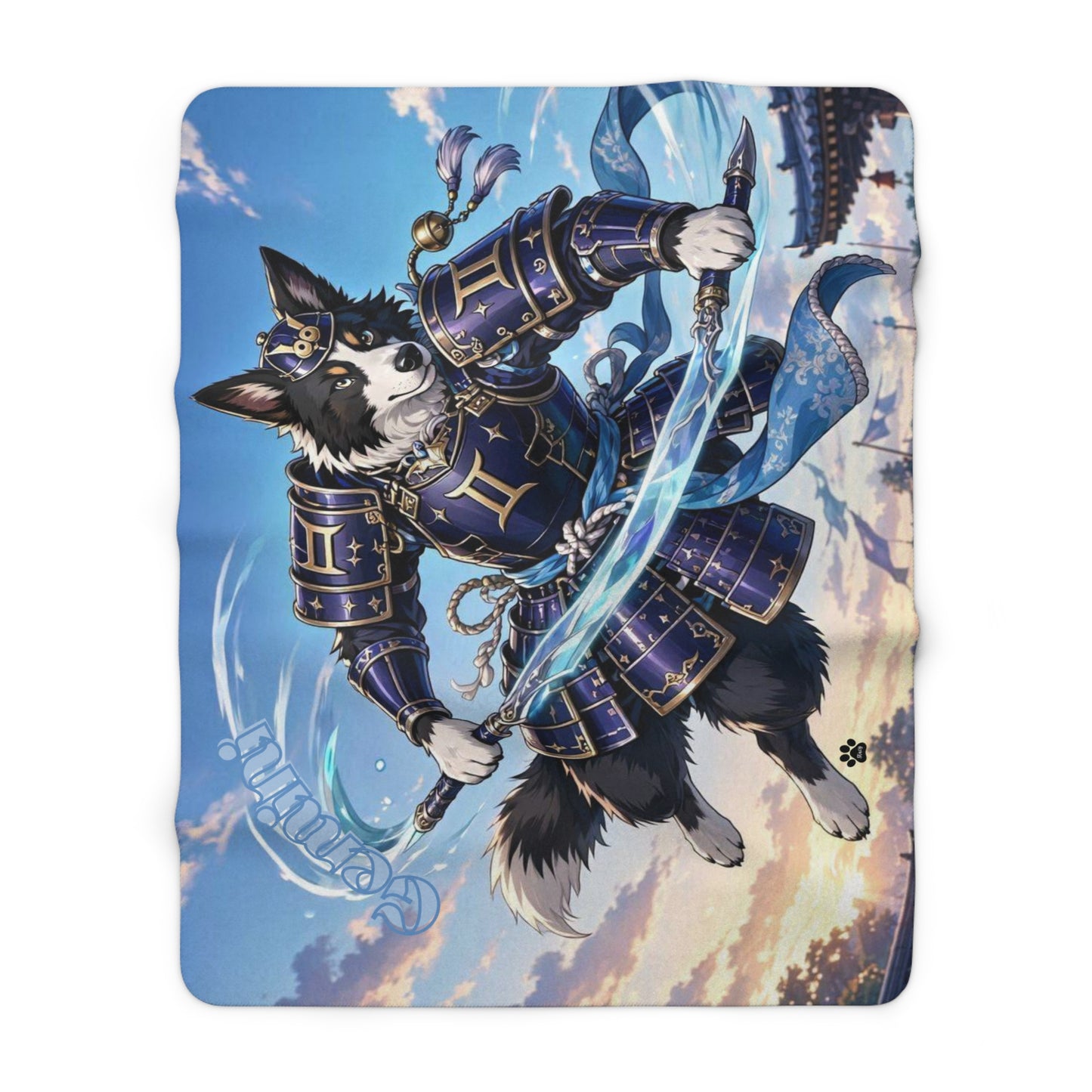 Gemini Zodiac Warrior Sherpa Blanket as Border Collie