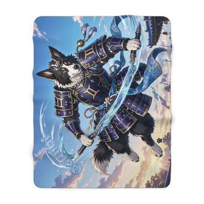 Gemini Zodiac Warrior Sherpa Blanket as Border Collie